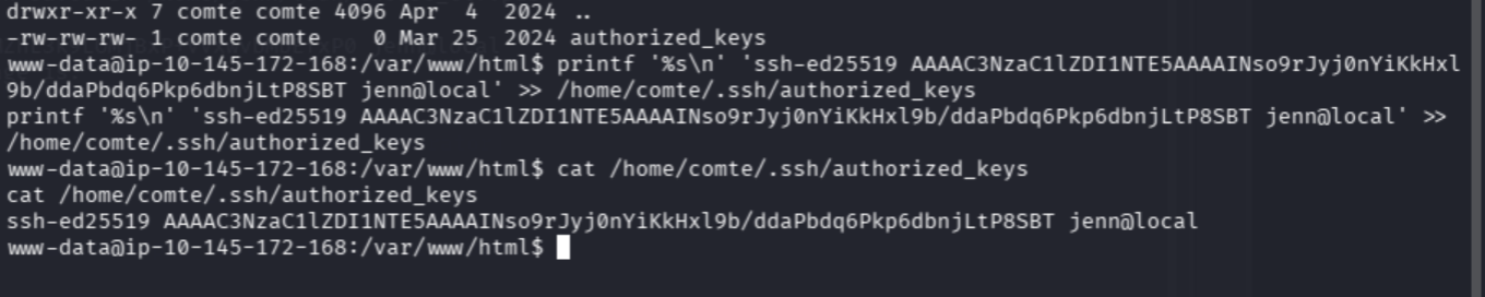 The new SSH public key appended to authorized_keys
